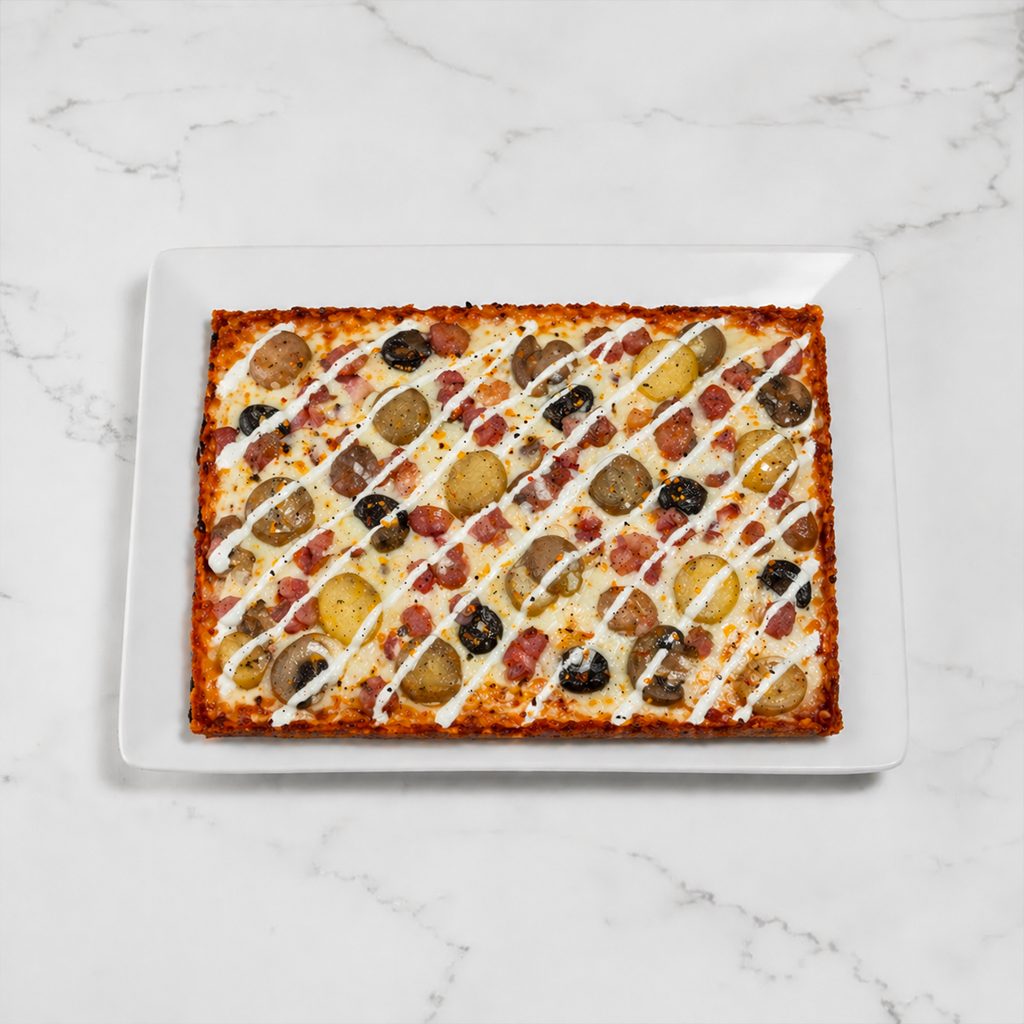 ROASTED POTATO & BACON PIZZA.
